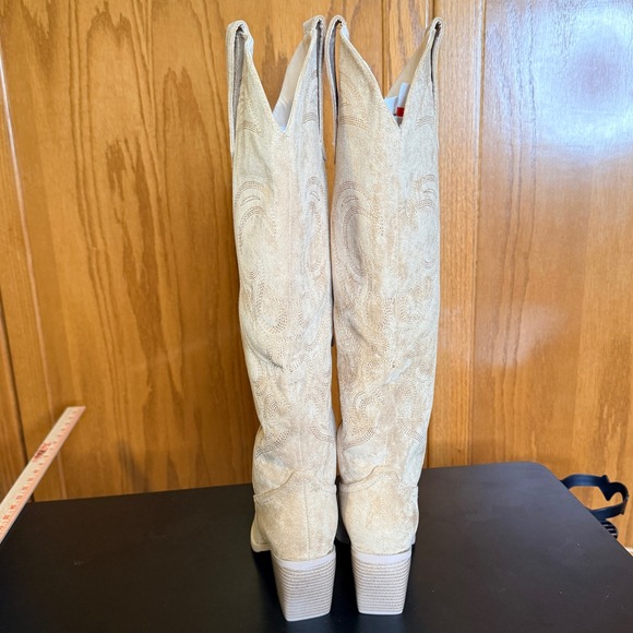 WETKISS Women's Beige Suede Western Knee High Boots Block Heel Size 9 - Picture 6 of 10